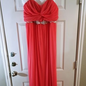 Floor-length strapless pink gown